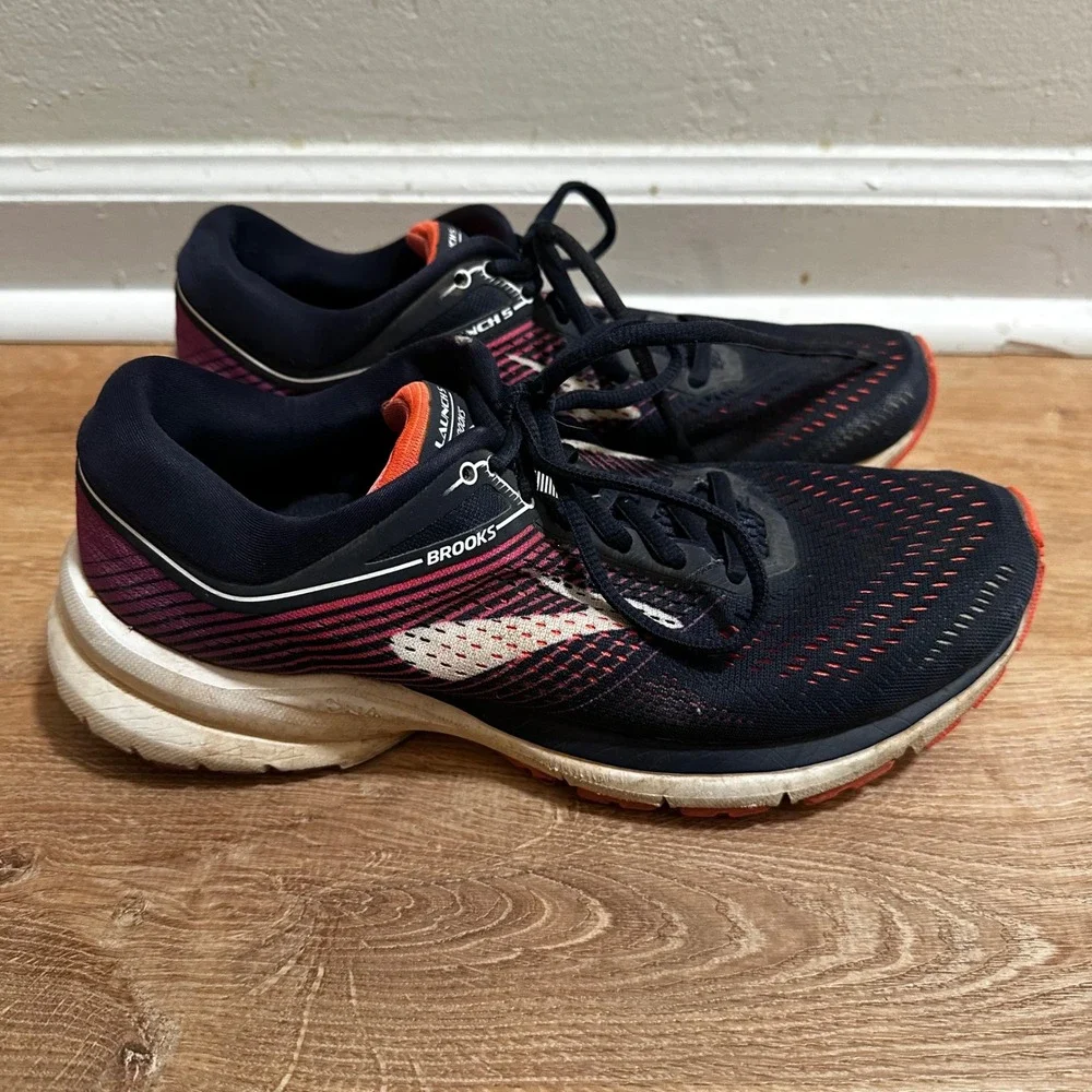 Brooks | Women's Launch 5 Navy Pink Orange Athletic Running Shoes, Size 8